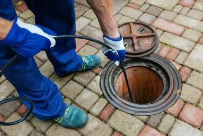 Plumber cleaning an outdoor sewer drain in Palm Bay