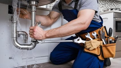 Technician using electronic equipment to detect a plumbing leak in Palm Bay